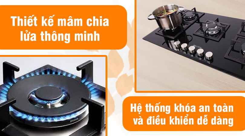 Thiết kế mâm chia lửa thông minh của bếp gas Malloca